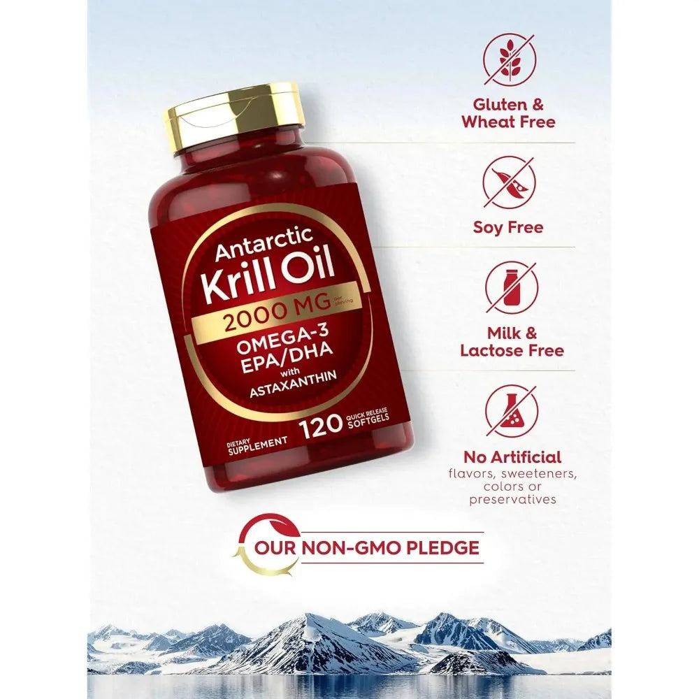 Antarctic Krill Oil 2000mg 120 Softgels | Omega-3 EPA DHA Astaxanthin Omega-3 Supplement Qst