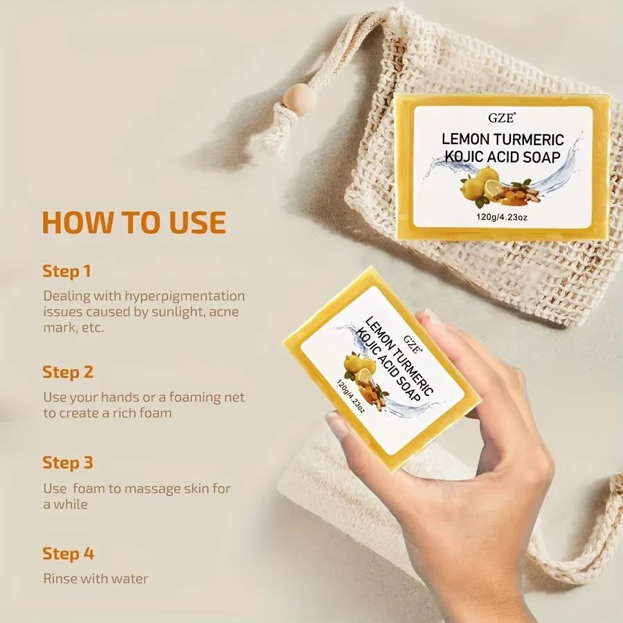 GZE Kojic Acid Soap Lemon Turmeric & Shea Butter – 5 Pack Brightening Bar Soap Qme