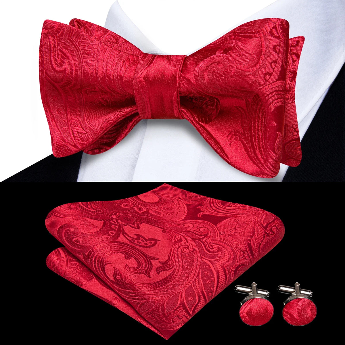 Men's Bow Tie, Pocket Square & Cufflinks Set | Hi-Tie Bow Tie Gift Set Qme HT-LH-2291
