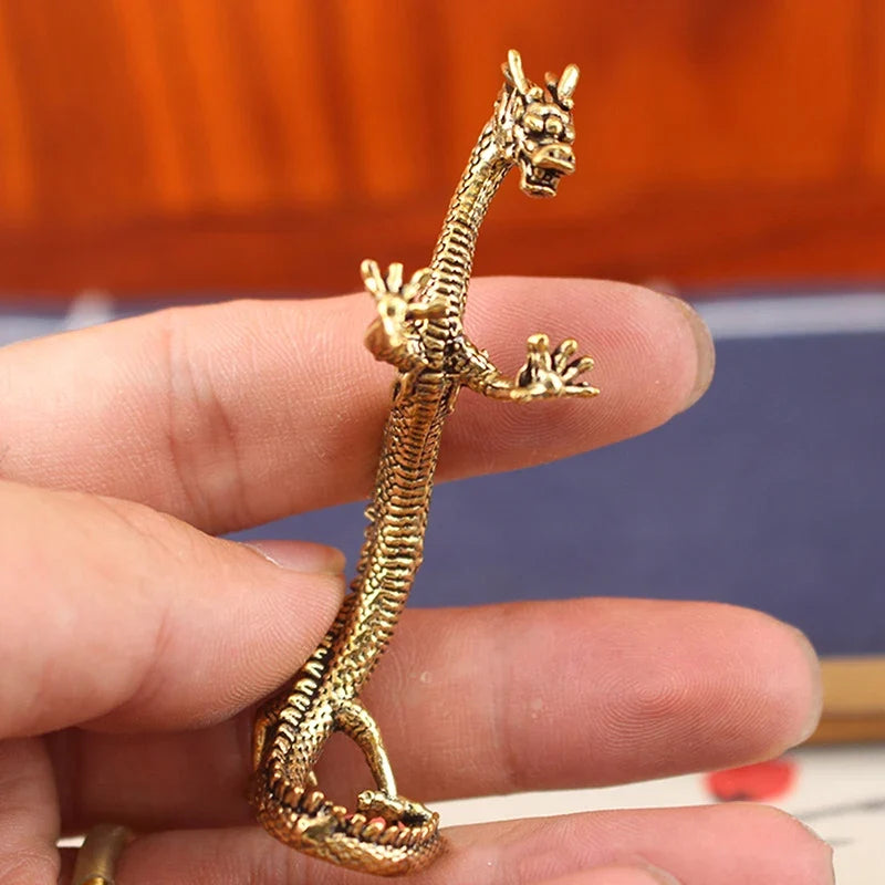 Pure Brass Standing Dragon Statue | Loong Zodiac Home Decor Brass Dragon Figurine Qme