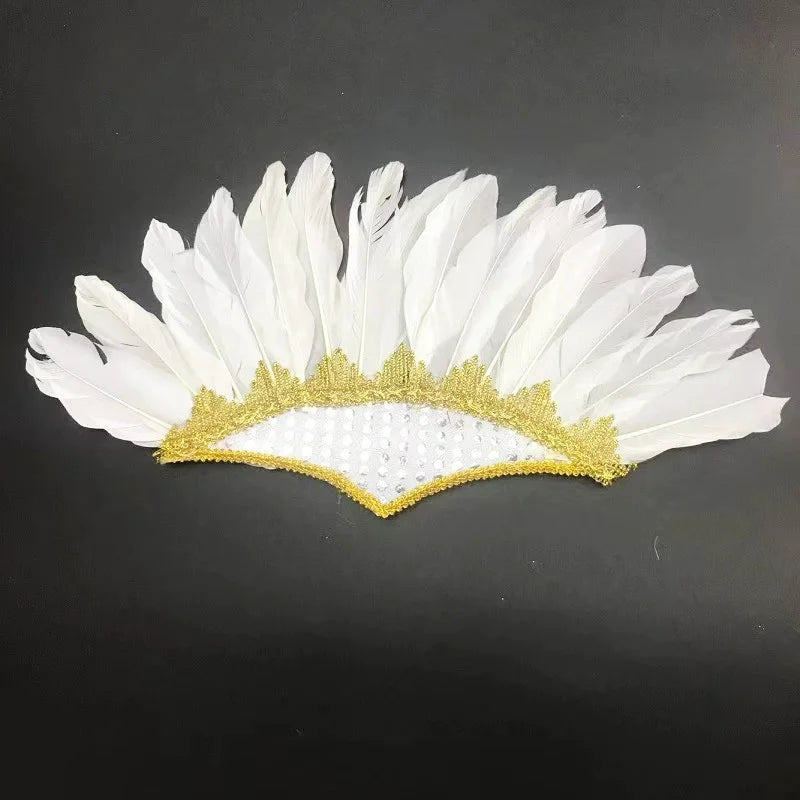 Feathered Headdress Headband – Stage & Festival Costume Costume Headband Qst White
