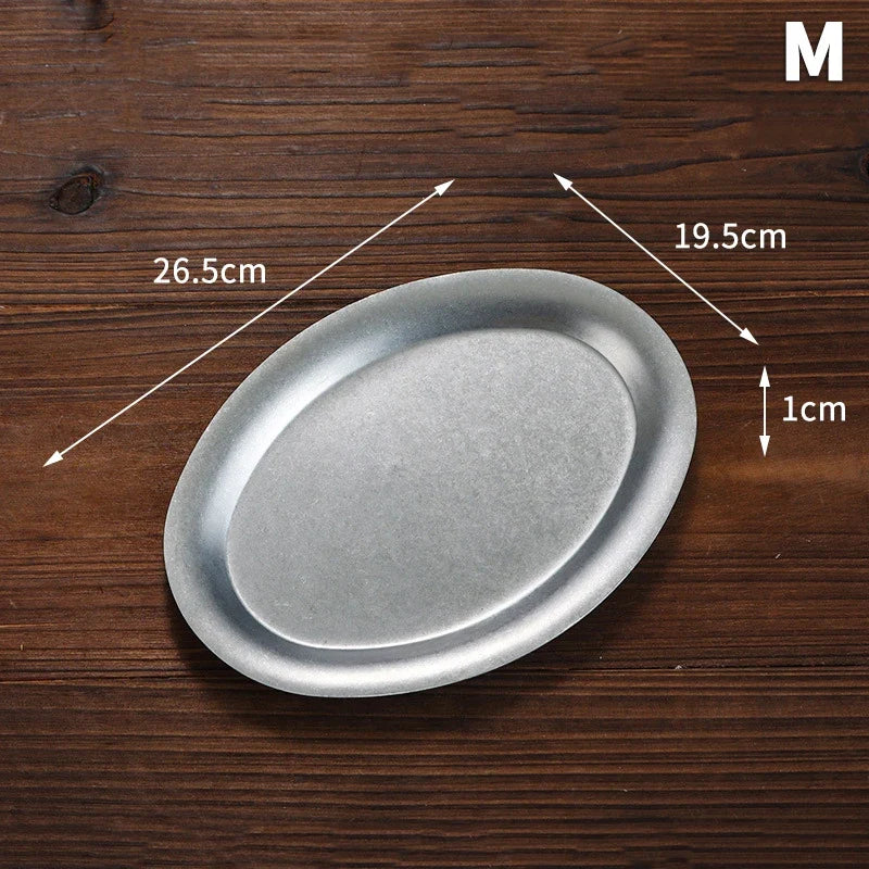 Japanese Vintage Oval 304 Stainless Steel Dessert Plate Stainless Steel Plate Qme M