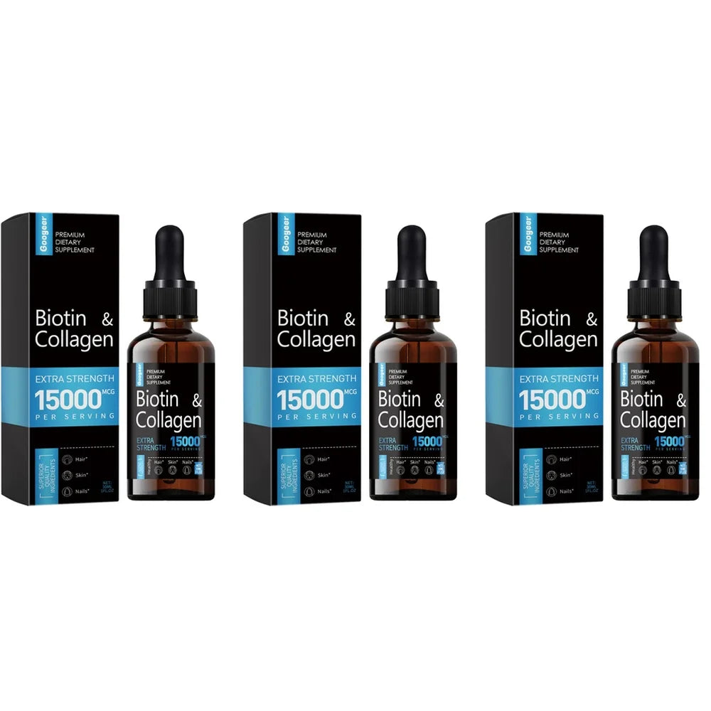 Googeer Biotin & Collagen Drops 15000mcg Extra Strength 30ml Biotin Collagen Drops Qst 3 bottles