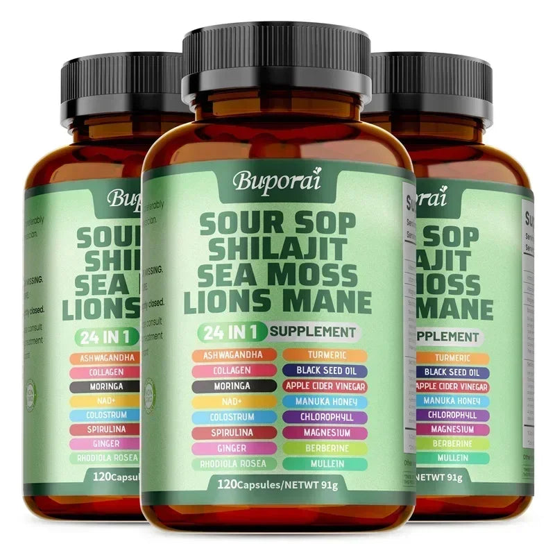 24-In-1 Soursop Supplement – Immunity, Skin & Digestion Dietary Supplement Qst 120 Capsule-3bottles