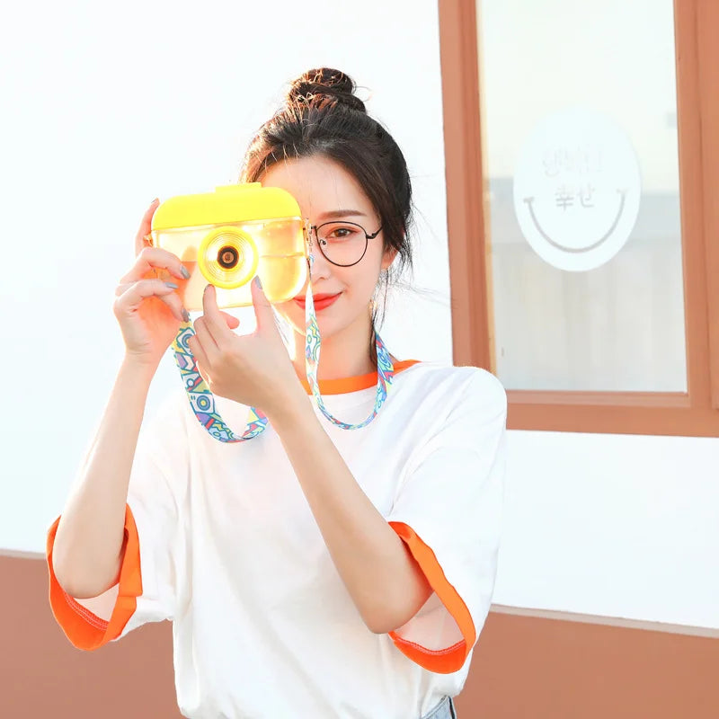 Camera Shaped Kids Sippy Cup with Strap – Portable Outdoor Kids Sippy Cup Qme yellow