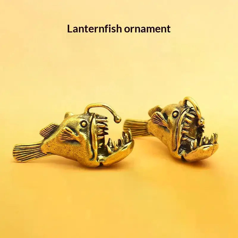 Brass Anglerfish Fishbowl Miniature | Ocean Sea Animal Model Collectible Miniature Qme