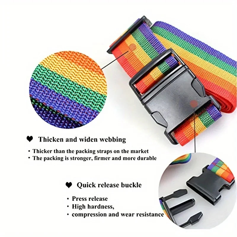 Rainbow Adjustable Luggage Strap with Quick-Release Buckle Luggage Strap Qme