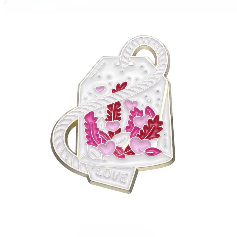 Cartoon Enamel Pin Pink Leaf Heart Brooch Badge | Metal Pin Enamel Brooch Pin Qme style 1