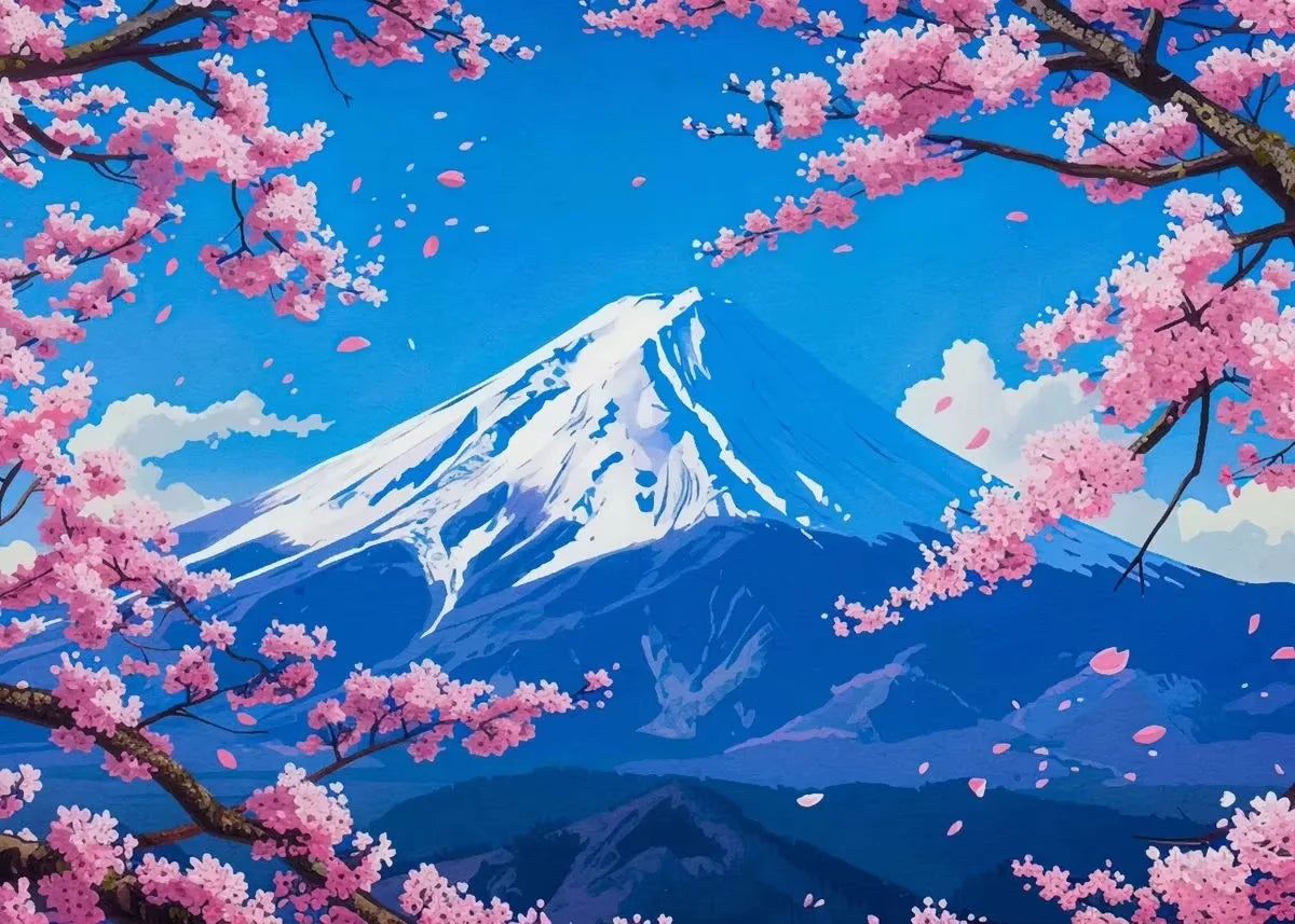 Mount Fuji Cherry Blossom Canvas Wall Art – Sunrise Print Canvas Wall Art Qst A 50x70cm Unframed