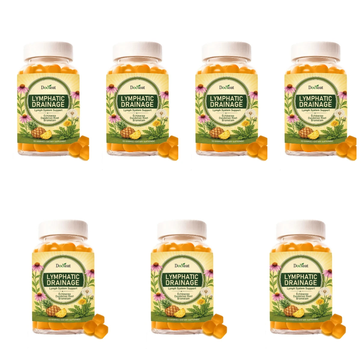 Docteat Lymphatic Gummies – Echinacea, Dandelion & Bromelain 60ct Herbal Supplement Gummies Qst 60 count(pack of 7)