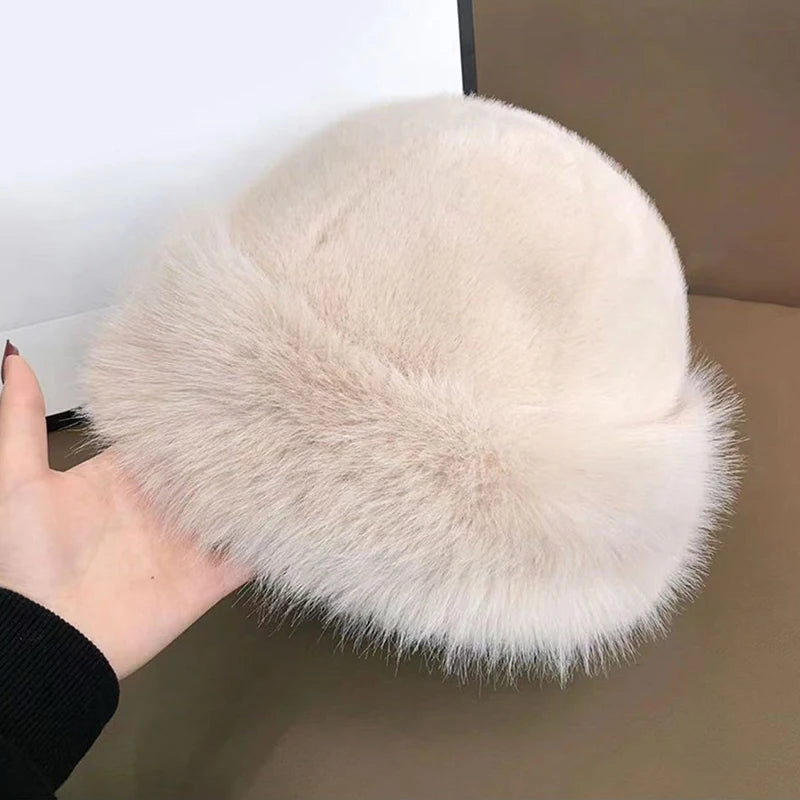 Women's Fluffy Plush Fur Hat – Warm Brimless Winter Cap Winter Plush Hat Qst Khaki