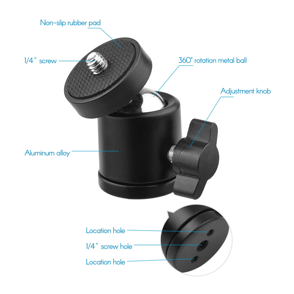 Mini Swivel Ball Head Tripod Mount 360° Rotation 1/4" Screw Tripod Ball Head Qst