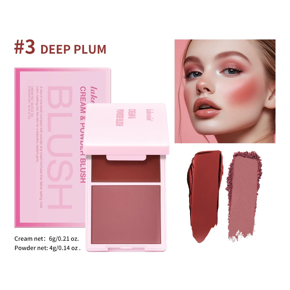 2-in-1 Cream & Powder Blush Palette – 5 Shades, Long-Lasting Cream Powder Blush Qst Deep Plum