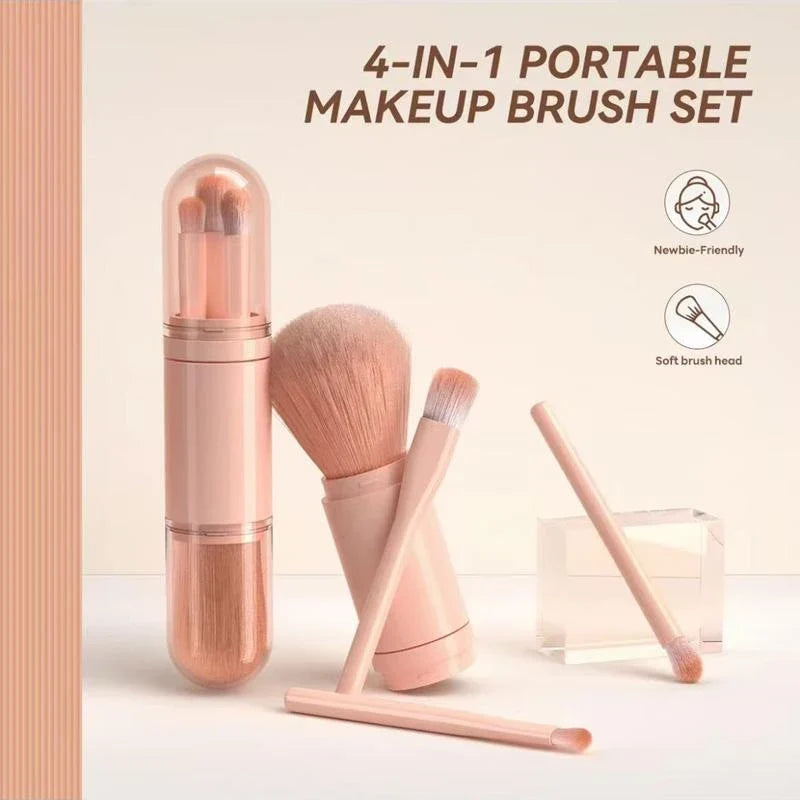 4-in-1 Retractable Mini Makeup Brush Set | Travel Eyeshadow Travel Makeup Brush Set Qme