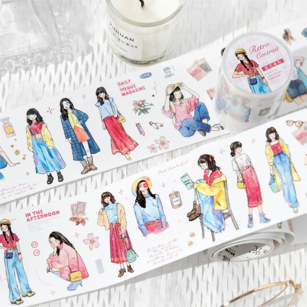 Sparkling Fashion Character Washi Tape for Journaling & Crafts Decorative Washi Tape Qme
