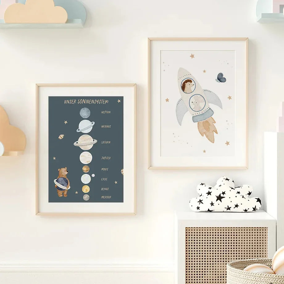 Boho Space Astronaut Canvas Wall Art – Kids & Baby Room Decor Canvas Wall Art Qst
