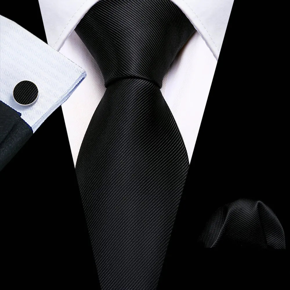 Barry Wang Black Geometric Silk Necktie & Handkerchief Set Necktie & Handkerchief Set Qme 6476