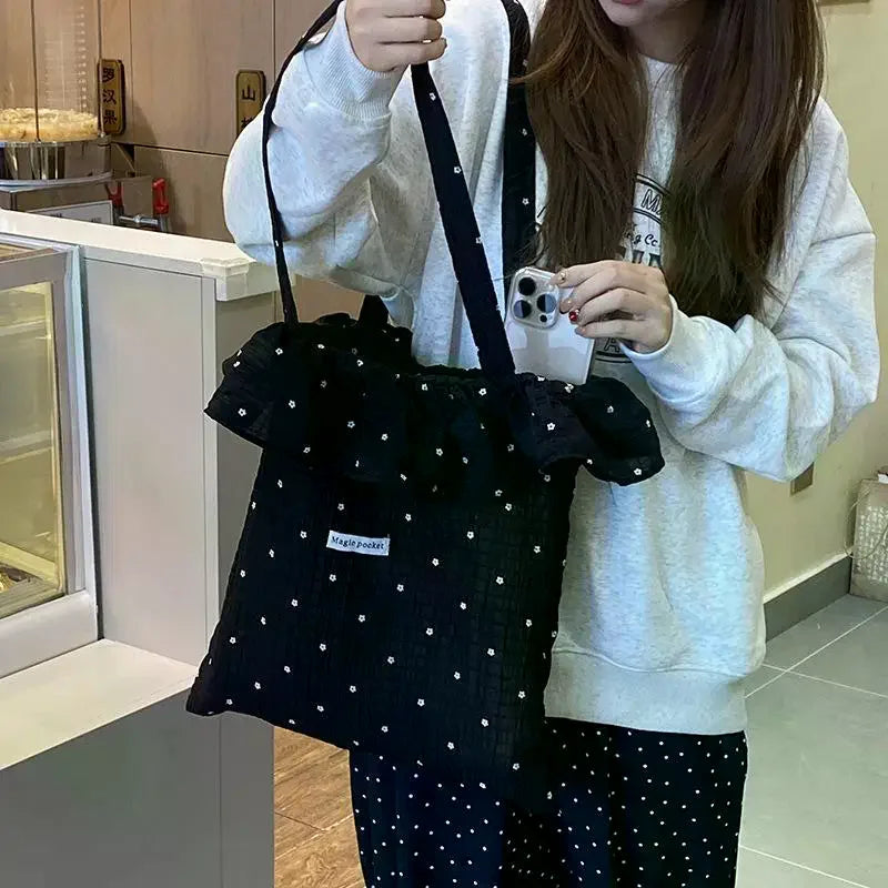Women's Polka Dot Chiffon Mesh Tote Bag – Large Capacity Chiffon Tote Handbag Qme