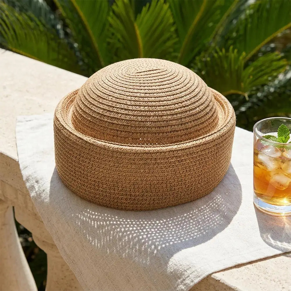 Women's Round Raffia Straw Hat | Breathable Summer Sun Hat Straw Sun Hat Qme