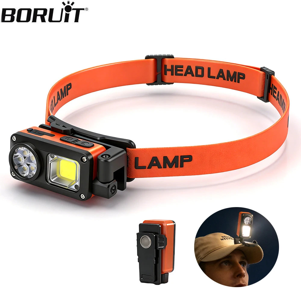 BORUiT Motion Sensor Headlamp – 500LM USB-C Cap Clip Light LED Headlamp Qst
