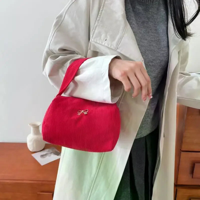 Women's Plush Corduroy Cosmetic Bag – Large Cute Handbag Cosmetic Handbag Qme