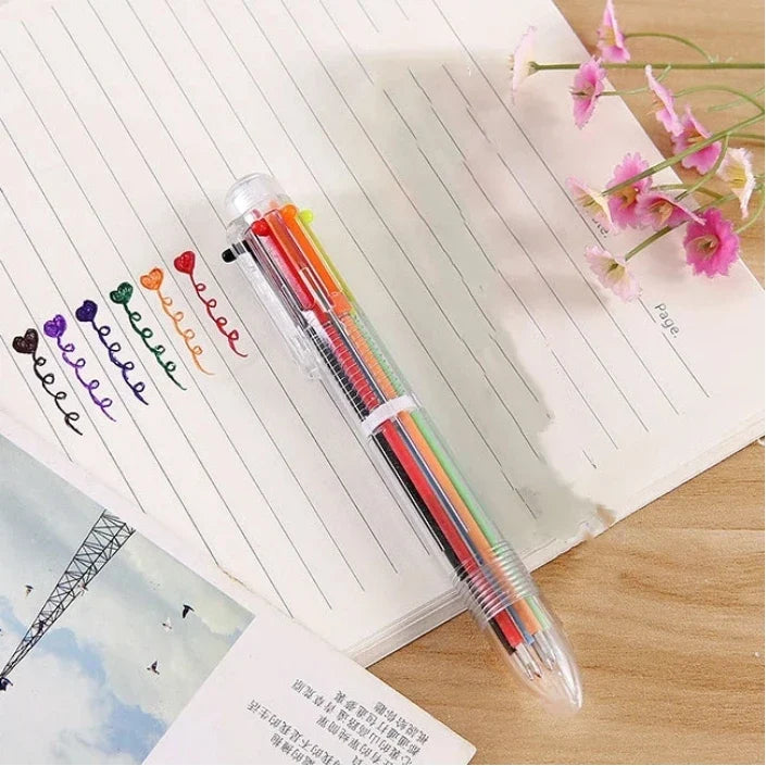 6-Color Ballpoint Pen Set – Multicolor Oil Pens 0.5mm Multicolor Ballpoint Pen Set Qme 1Pcs