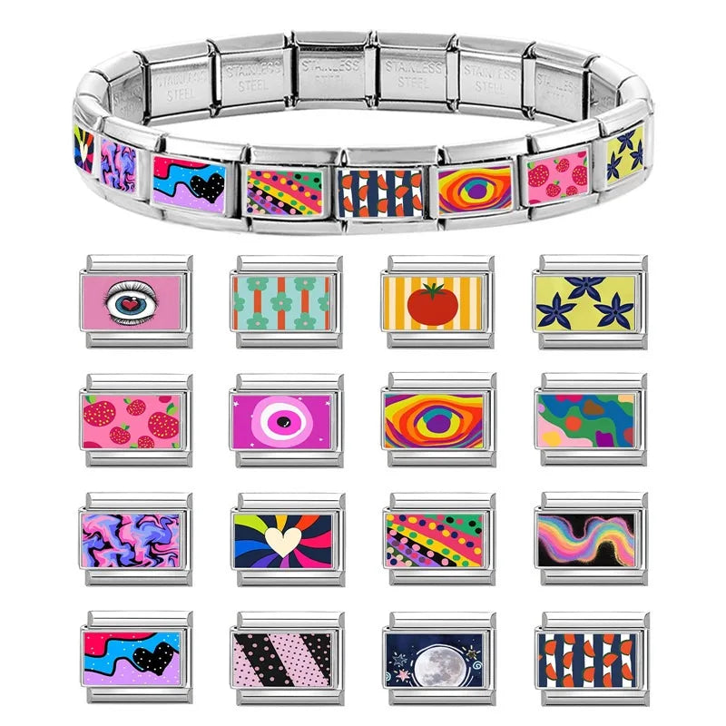 Pink Moon Stars Bowknot Heart Italian Charm – 41 Colors Italian Charm Qme