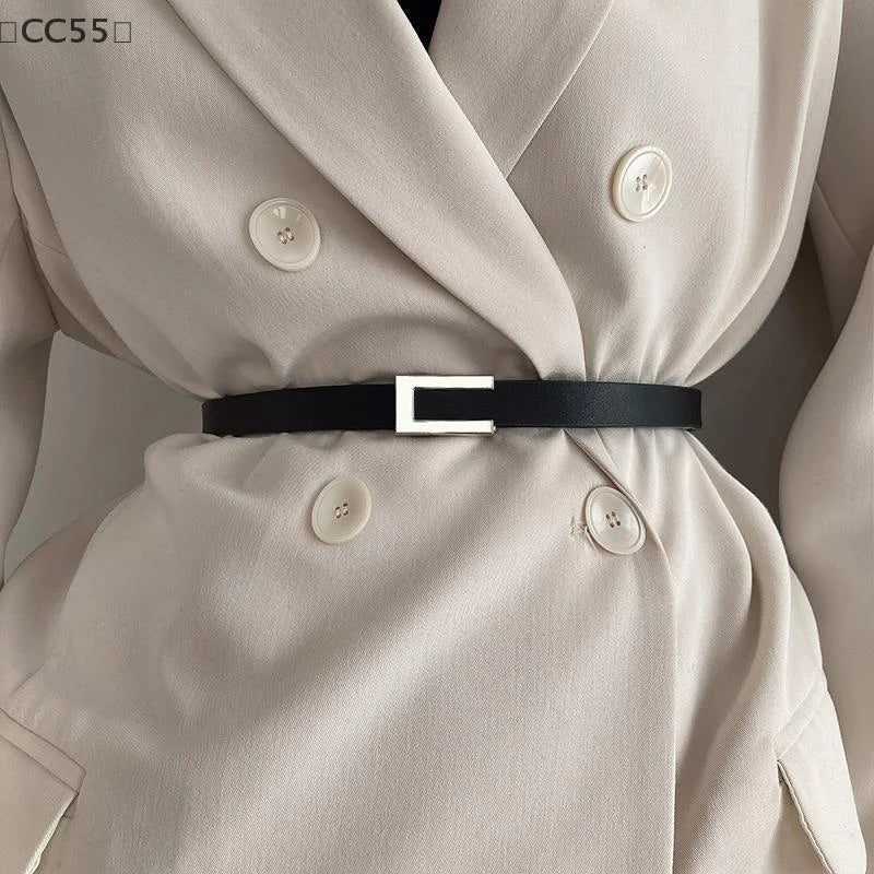 Women's Thin PU Leather Belt – Metal Buckle Waistband Women's Waist Belt Qst