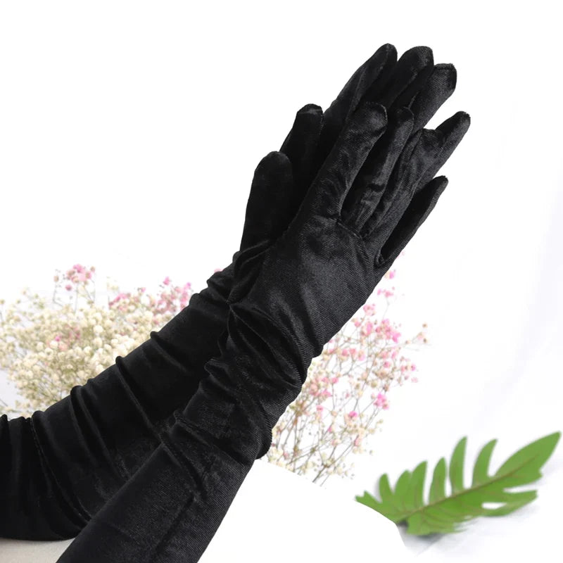 Women's Velvet Long Evening Gloves | Retro Banquet Mittens Evening Gloves Qme