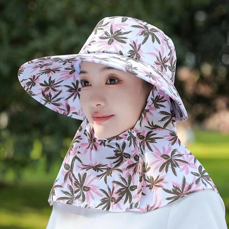 Women's UV Sun Hat with Removable Shawl – Foldable Outdoor Cap UV Sun Hat Qst Light pink