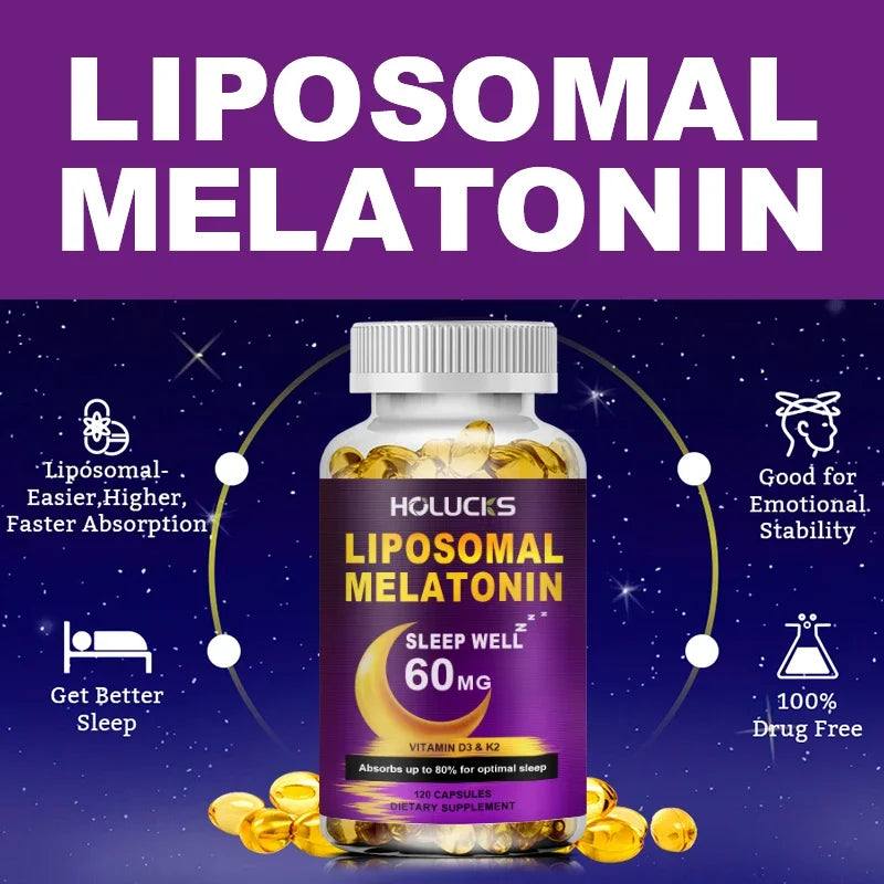HOLUCKS Melatonin 60mg with D3 K2 Chamomile – 150 Softgels Sleep Supplement Qst