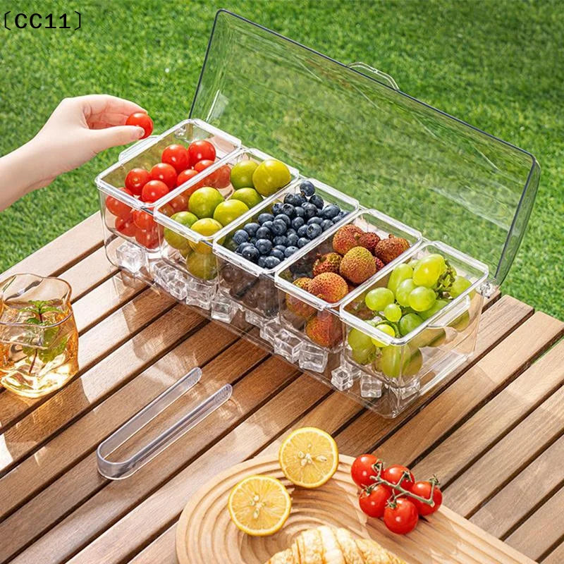 5-Compartment Chilled Condiment Server with Clear Acrylic Lid Chilled Serving Tray Qme