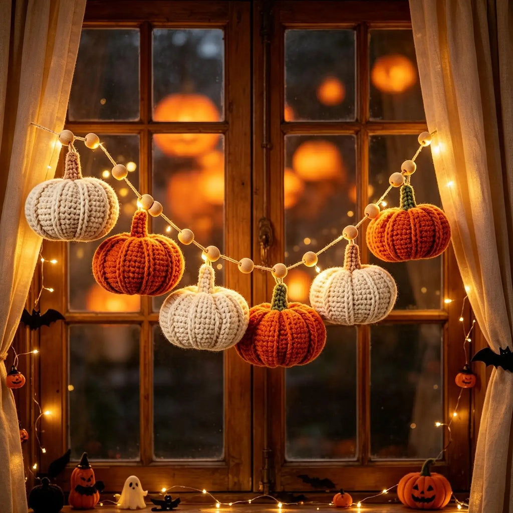 Halloween Crochet Autumn Wreath with Pumpkin String Lights Autumn Wreath Qme