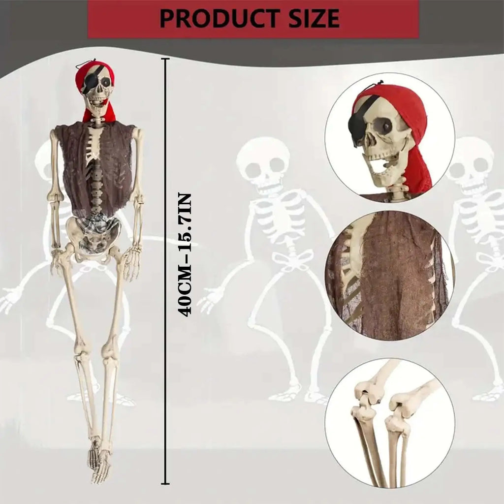Halloween Skeleton Pirate Prop – Poseable Movable Joints Decor Halloween Skeleton Prop Qme