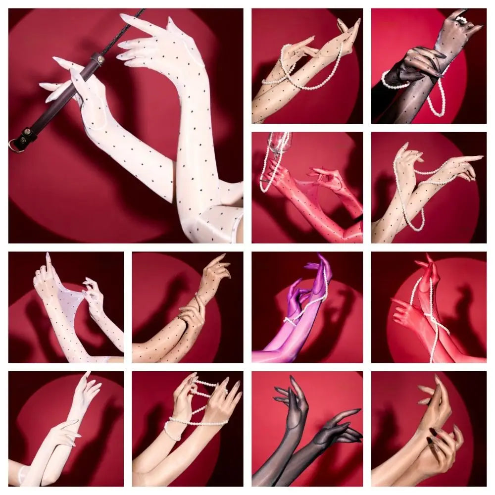 Polka Dot Ultra-Thin Long Shiny Gloves – 13 Colors | Five Finger Long Fashion Gloves Qme