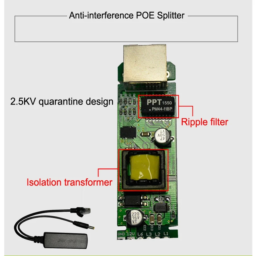 48V to 12V PoE Splitter 15W Anti-Interference Adapter Cable PoE Splitter Adapter Qme