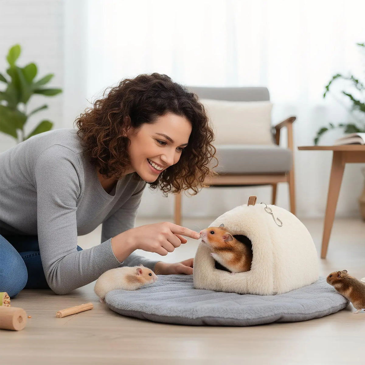 Hamster Plush House – Warm Winter Pet Cave with Detachable Pad Small Pet House Qme