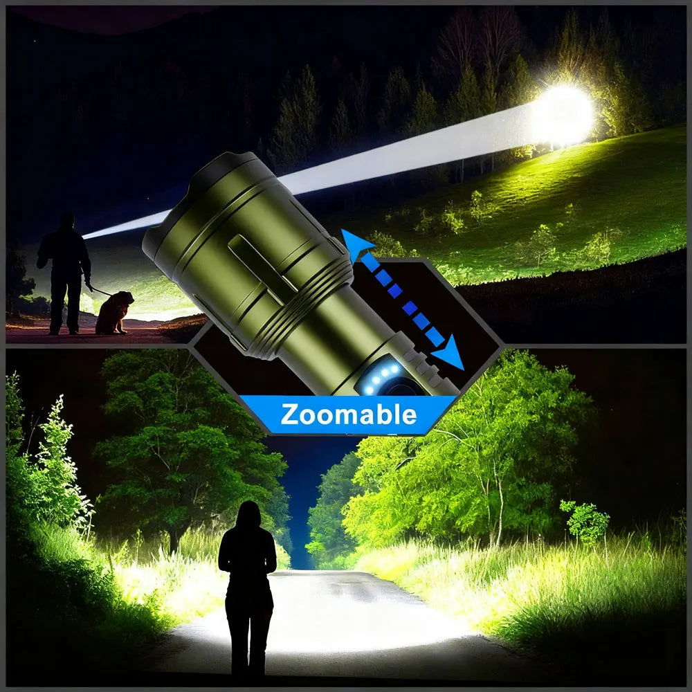 3800 Lumen Zoomable Tactical Flashlight – IP68 & Power Bank Tactical Flashlight Qst