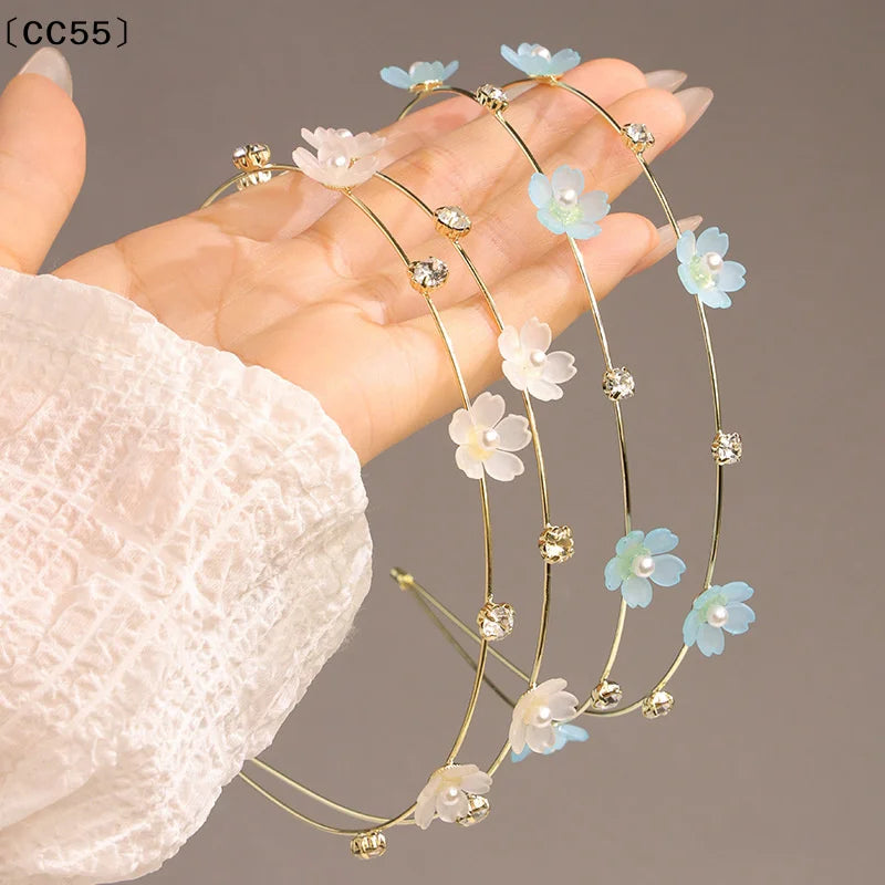 Rhinestone Flower Double Layer Metal Headband for Women Hair Headband Qst