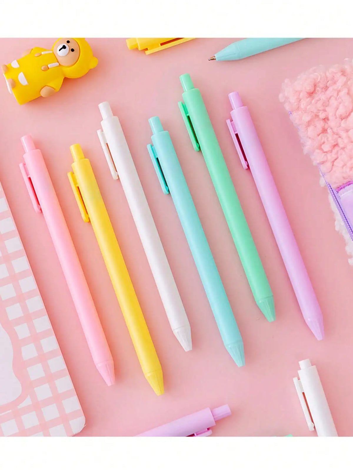 6-Pack Macaron Retractable Gel Pens | 0.5mm Quick-Dry Black Ink Gel Pen Set Qme