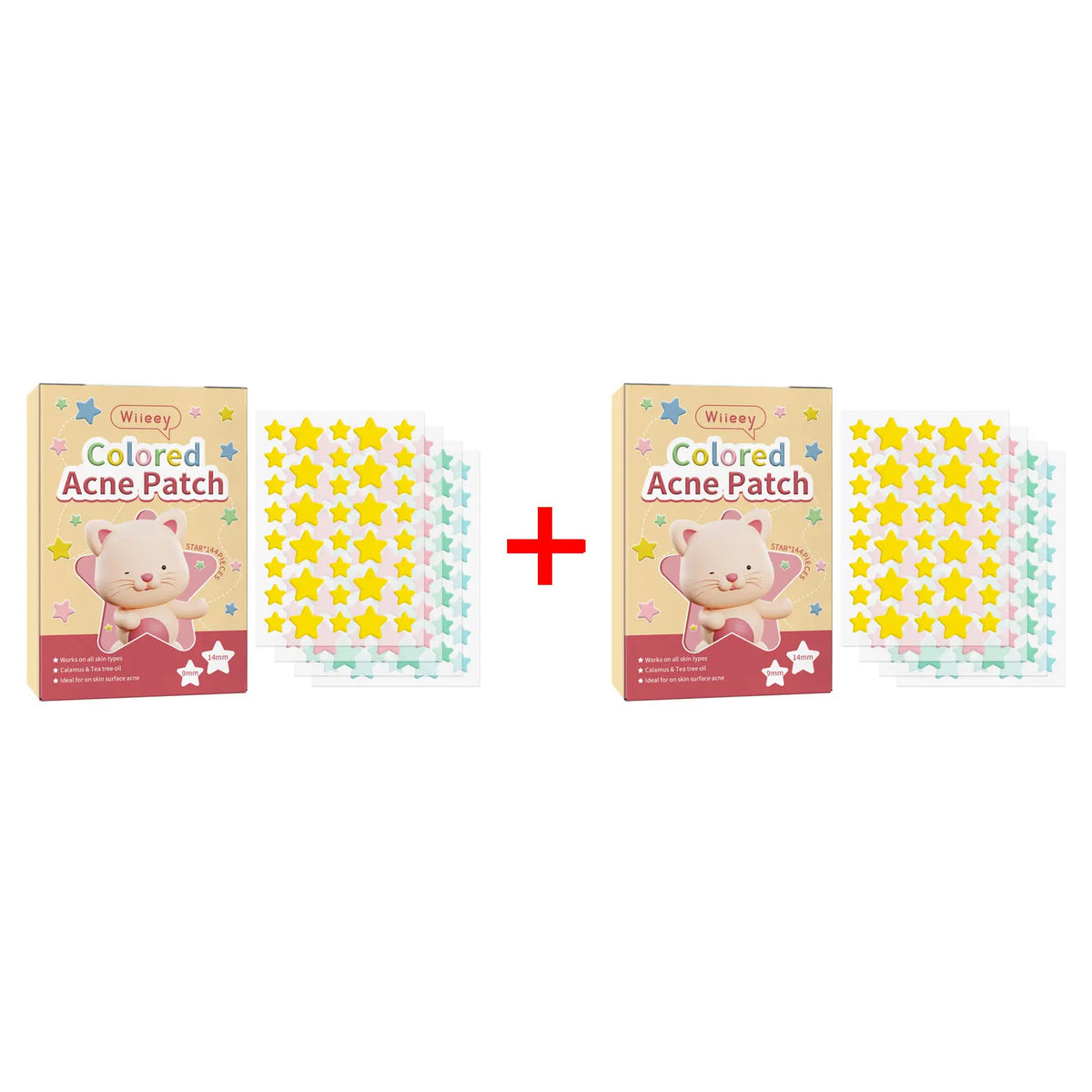 Wiieey Star Acne Patches – Colorful Pentagram Pimple Stickers Acne Patch Stickers Qst Star 144pcs x 2