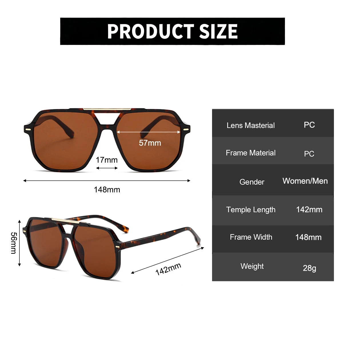 VOPHA Retro Double Bridge Square Sunglasses UV400 Unisex Fashion Sunglasses Qst