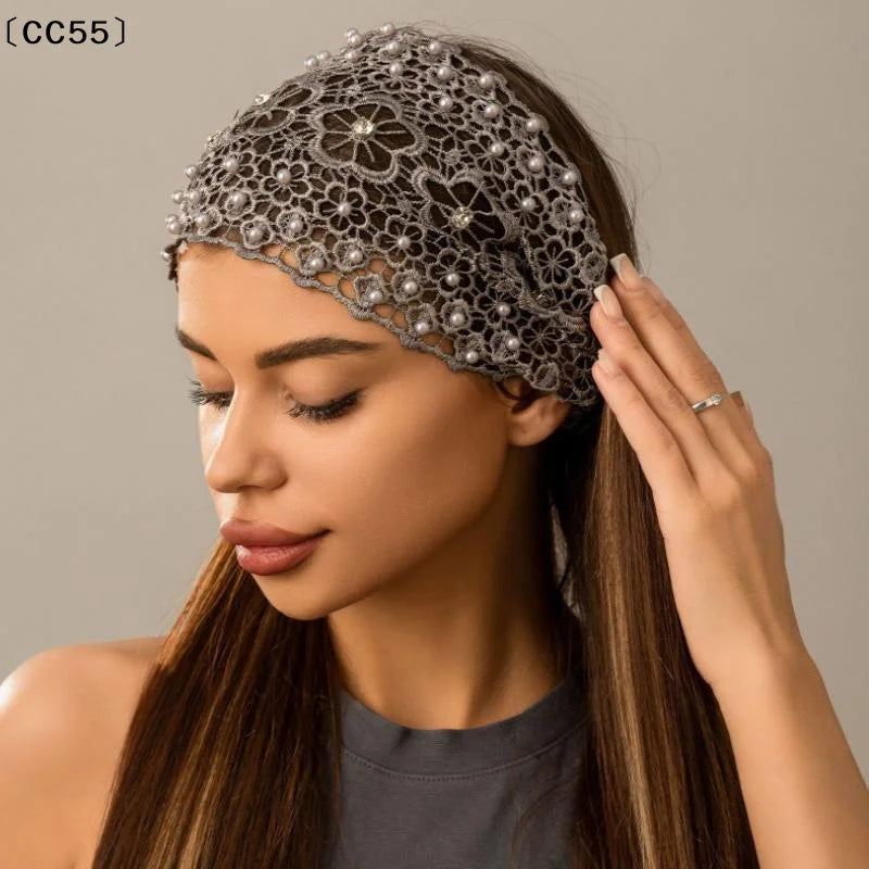 Women's Rhinestone Faux Pearl Hollow Flower Wide Headband Fashion Headband Qst