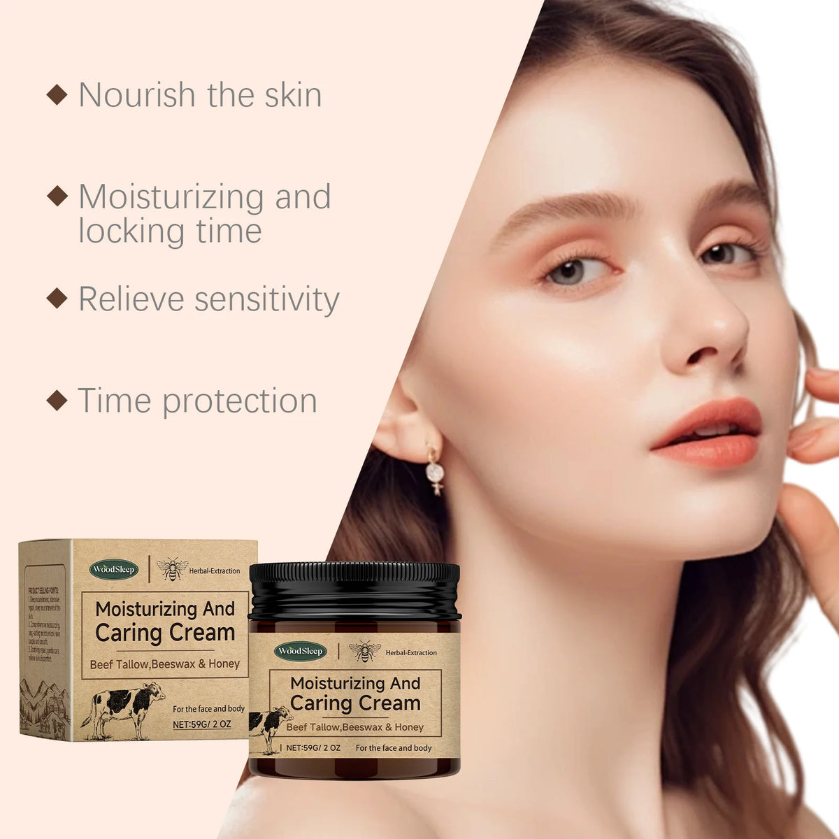 Woodsleep Beef Tallow Honey Beeswax Deep Moisture Body Cream Body Moisturizer Cream Qst
