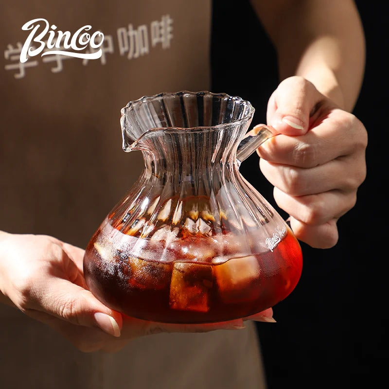 Bincoo Ribbed Glass Pour Over Coffee Carafe with Handle Glass Coffee Carafe Qst
