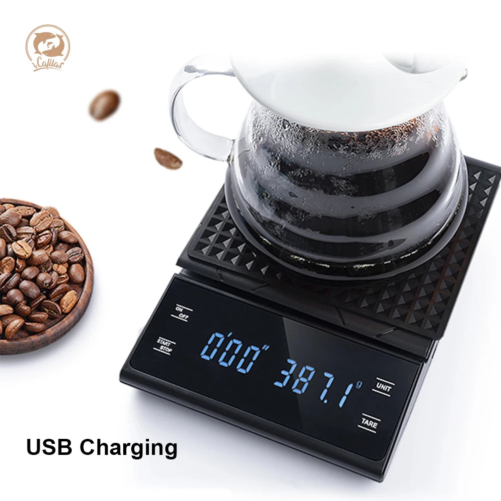 RECAFIMIL Coffee Scale with Timer 3kg/0.1g LCD Digital Digital Coffee Scale Qst