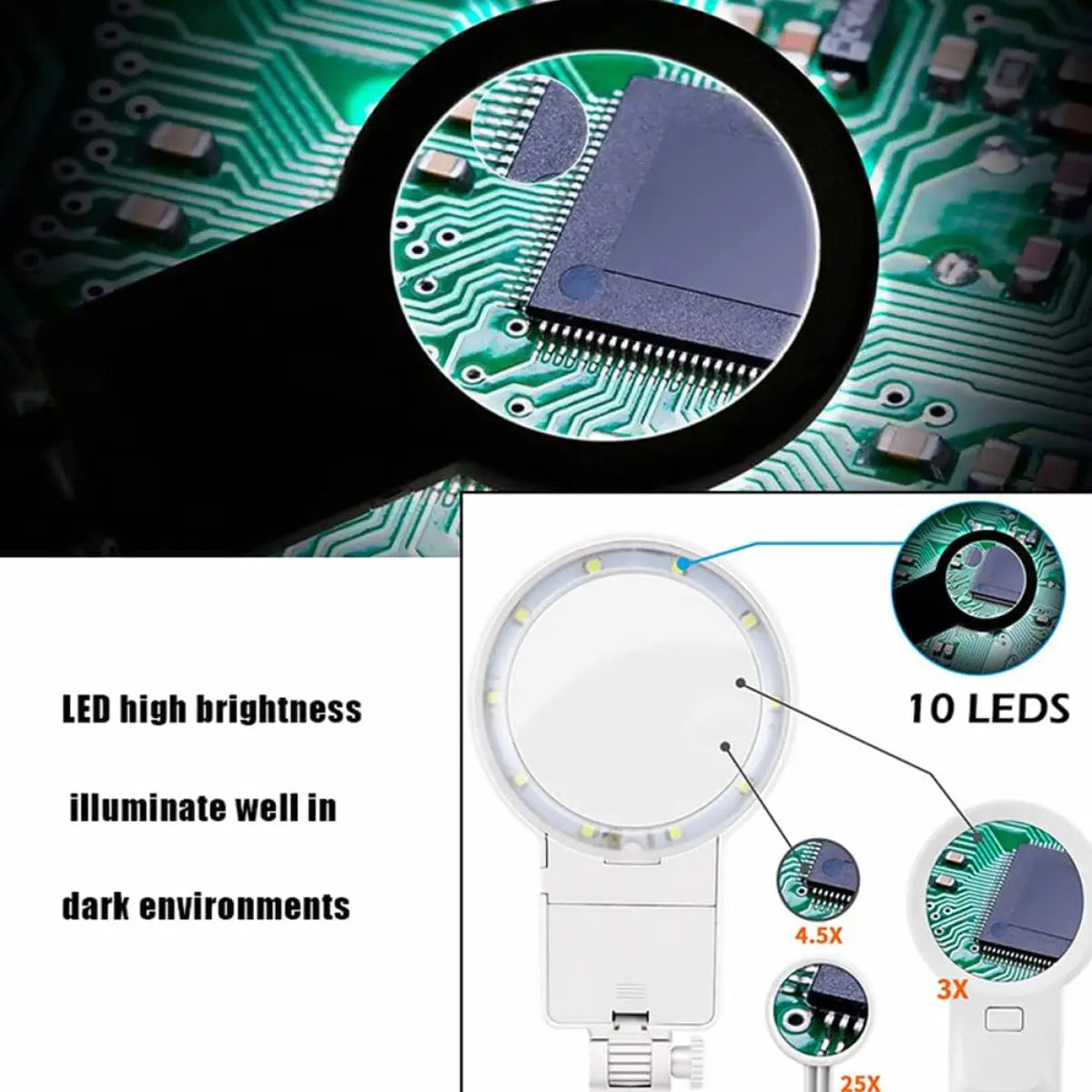 LED Helping Hands Magnifier Station 3X 4.5X 25X Soldering Magnifier Soldering Station Qme