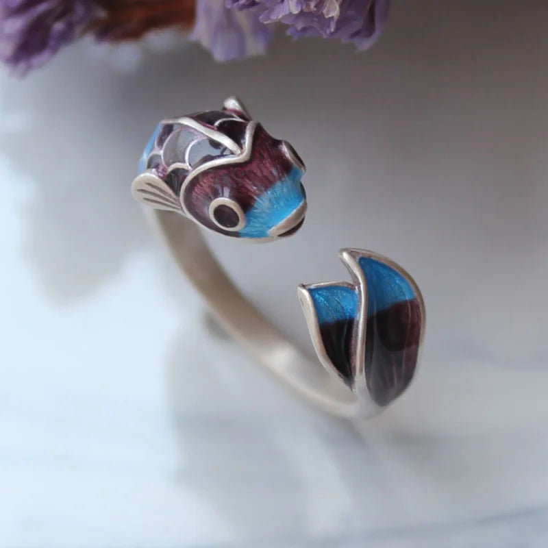Vintage Koi Fish Open Ring – Adjustable Lucky Ring for Women Fashion Ring Qme