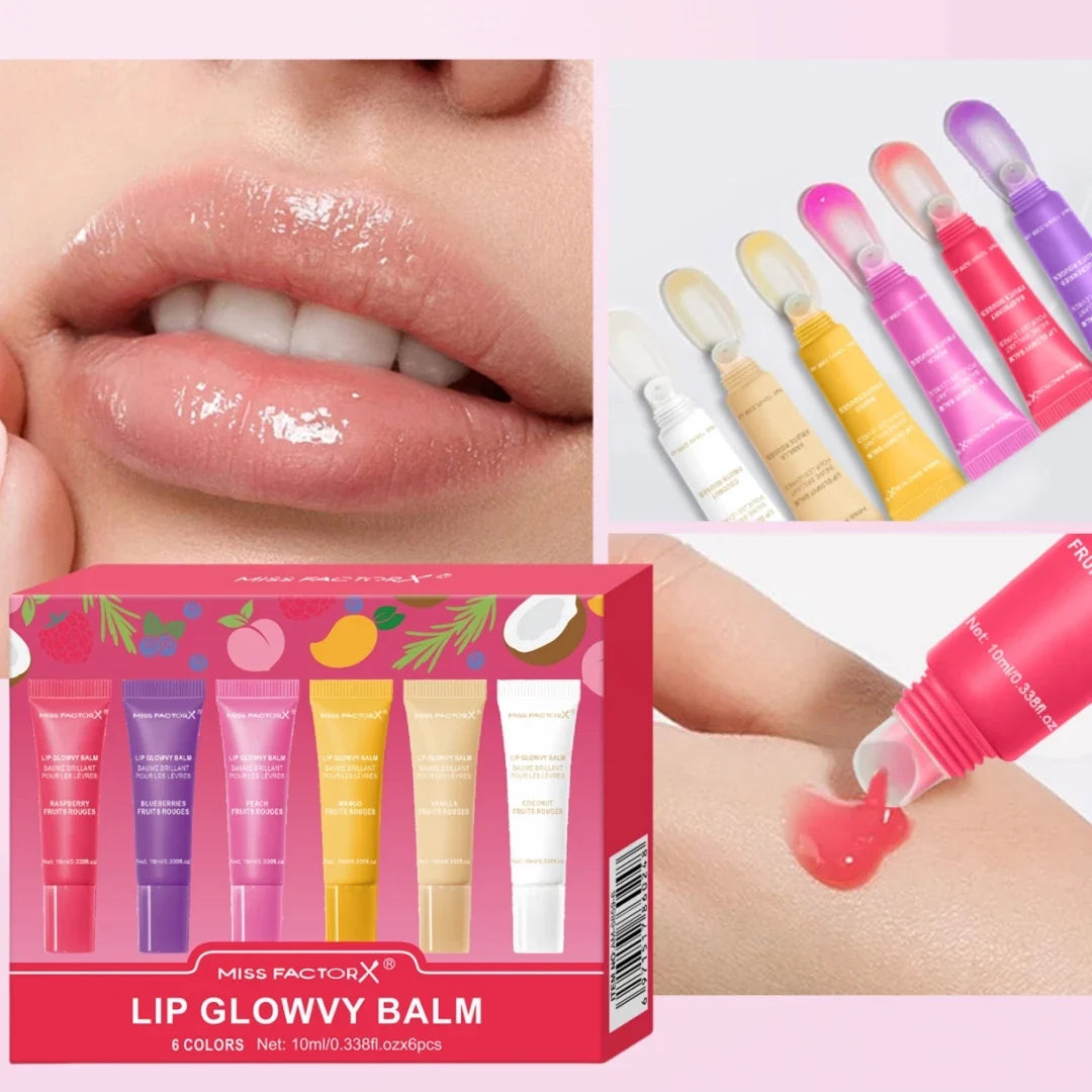 6-Piece Fruit Flavored Lip Gloss Set – Moisturizing Lip Oil Lip Gloss Set Qme
