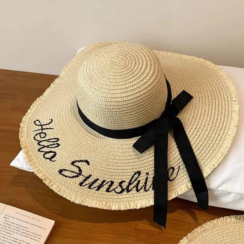 Women's Oversized Straw Beach Hat – Wide Brim Bow Sun Hat Straw Sun Hat Qst A3